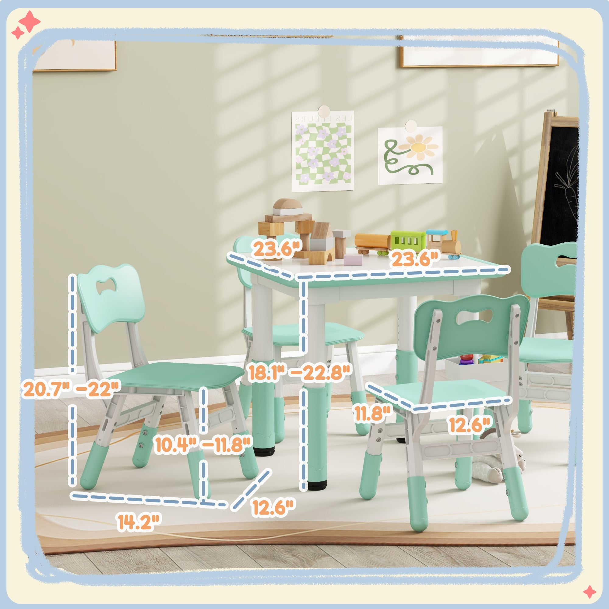 Height Adjustable 5pc Toddler Table and Chair Set with Storage Box