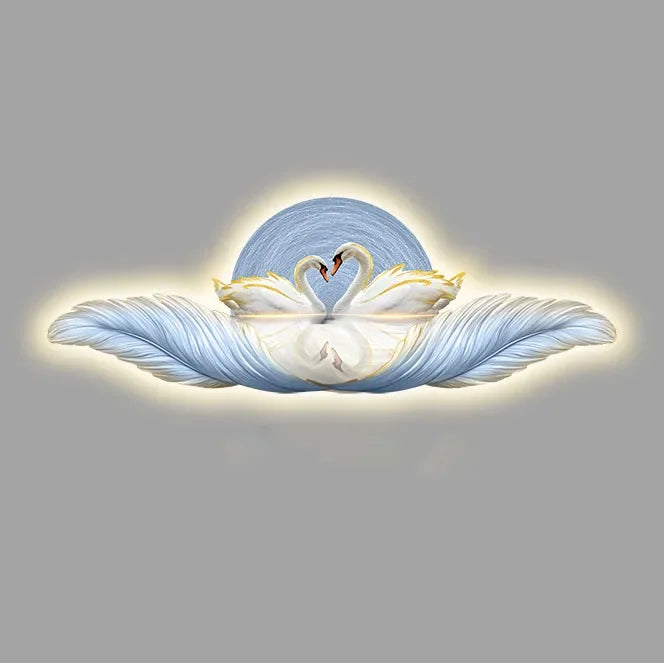 Luxury LED Wall Decoration Lamp Paintings 3D Feather Swan Interior Modern Wall Accents Room Decor Aesthetic Office Accessories