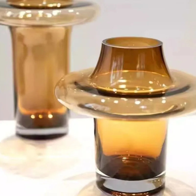 Luxury Artistic Vintage Glass Vases Creative Clear Handmade Oval Flower Planters Smooth Modern Simple Personal Home Decor