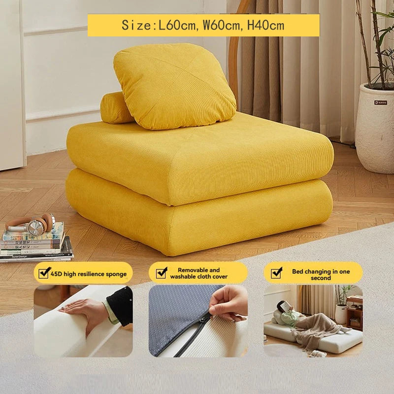 Fabric single sofa, sweet potato sofa bed, small-sized living room folding dual-use tatami, tofu block lazy sofa