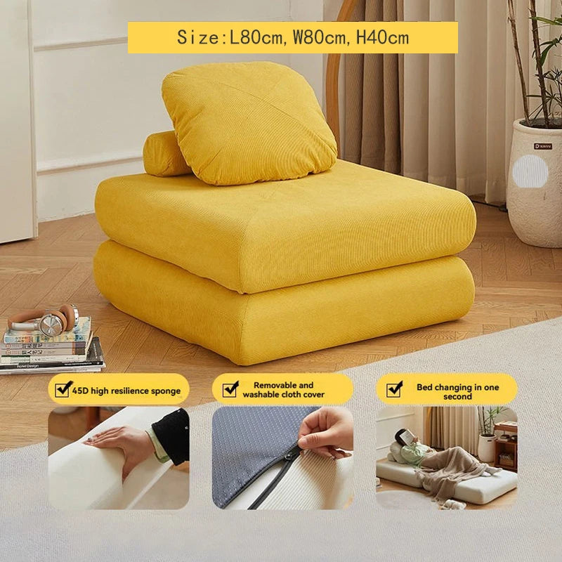 Fabric single sofa, sweet potato sofa bed, small-sized living room folding dual-use tatami, tofu block lazy sofa