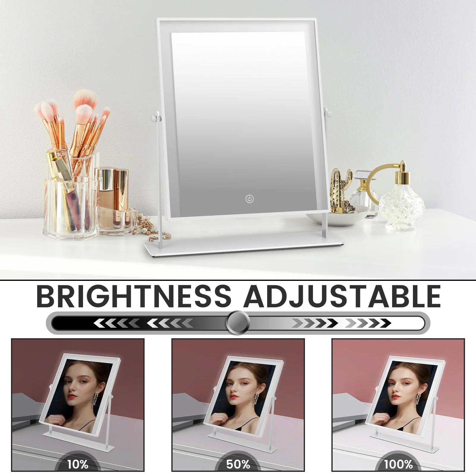 Dressing Table Mirror Versatile Smart Desk Mirror with LED Control Rotary Makeup Mirrors Portable Design LED Makeup Mirror