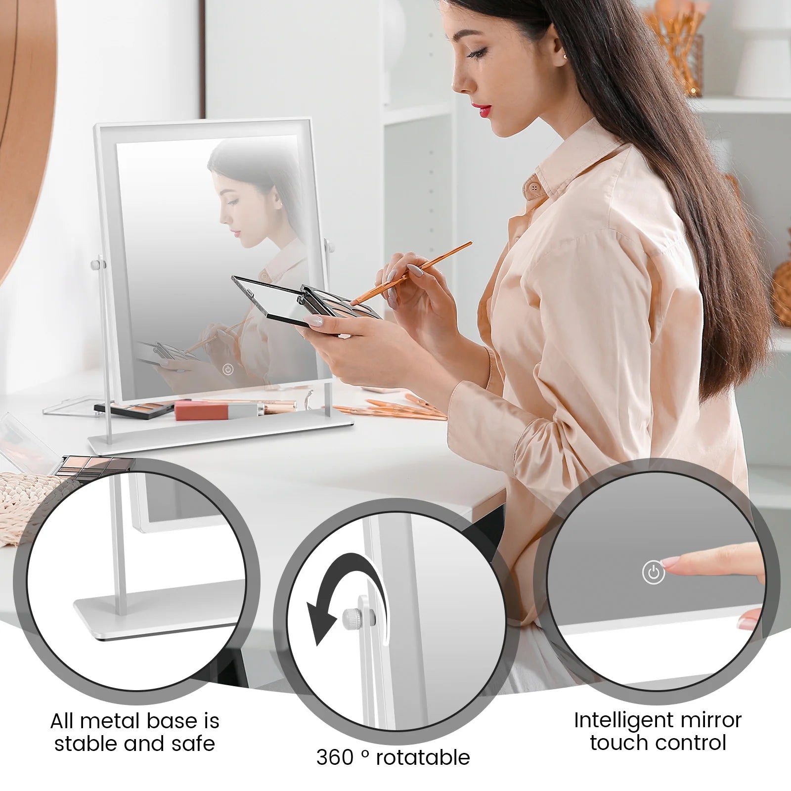 Dressing Table Mirror Versatile Smart Desk Mirror with LED Control Rotary Makeup Mirrors Portable Design LED Makeup Mirror