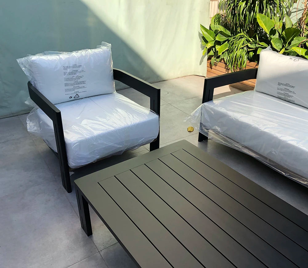 Outdoor Furniture Garden Aluminum Outdoor Sofa Living Single Sofa and Ottoman Set