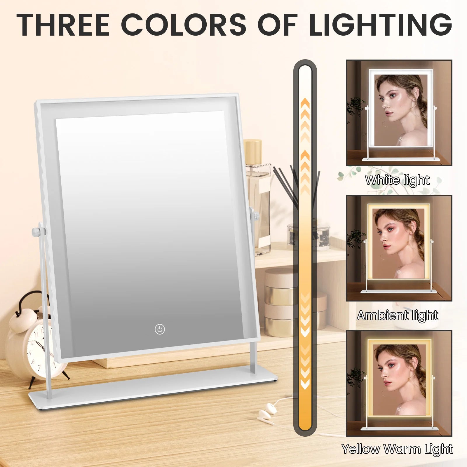 Dressing Table Mirror Versatile Smart Desk Mirror with LED Control Rotary Makeup Mirrors Portable Design LED Makeup Mirror
