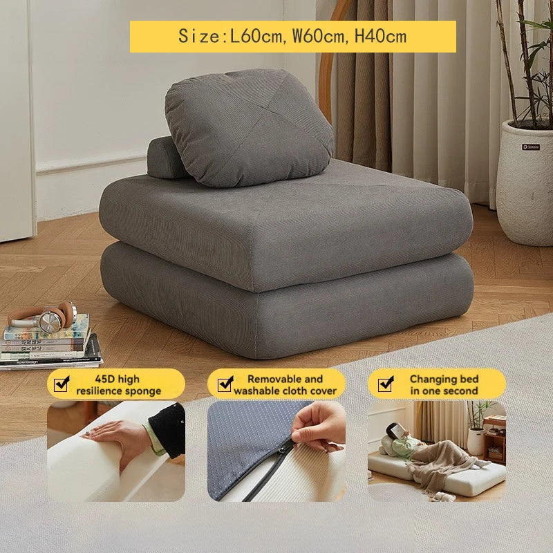 Fabric single sofa, sweet potato sofa bed, small-sized living room folding dual-use tatami, tofu block lazy sofa