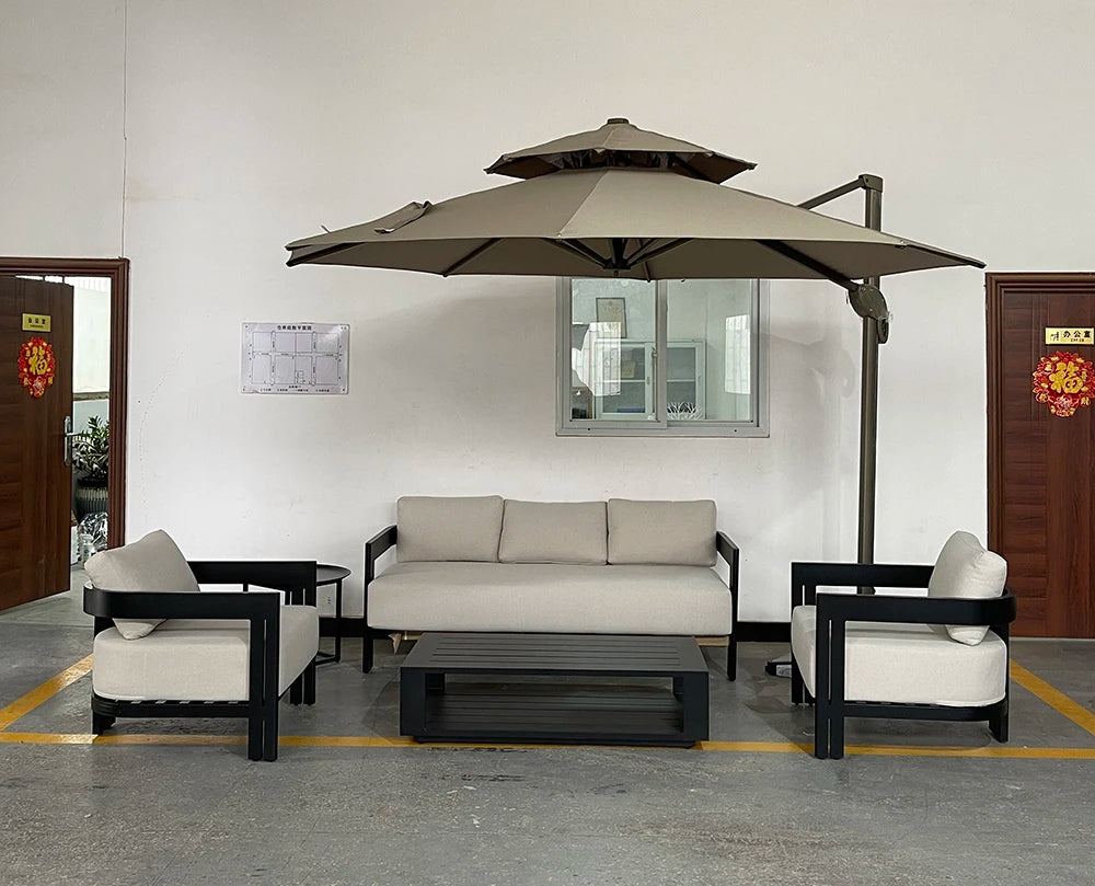 Outdoor Furniture Garden Aluminum Outdoor Sofa Living Single Sofa and Ottoman Set