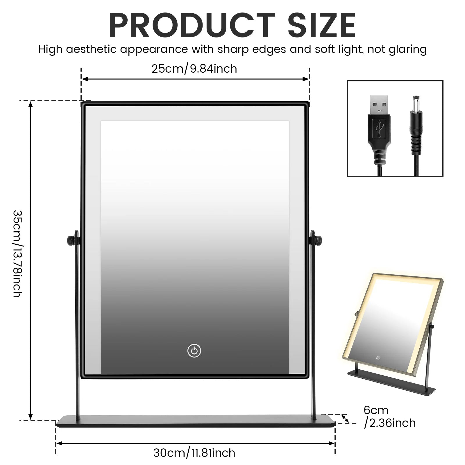 Dressing Table Mirror Versatile Smart Desk Mirror with LED Control Rotary Makeup Mirrors Portable Design LED Makeup Mirror