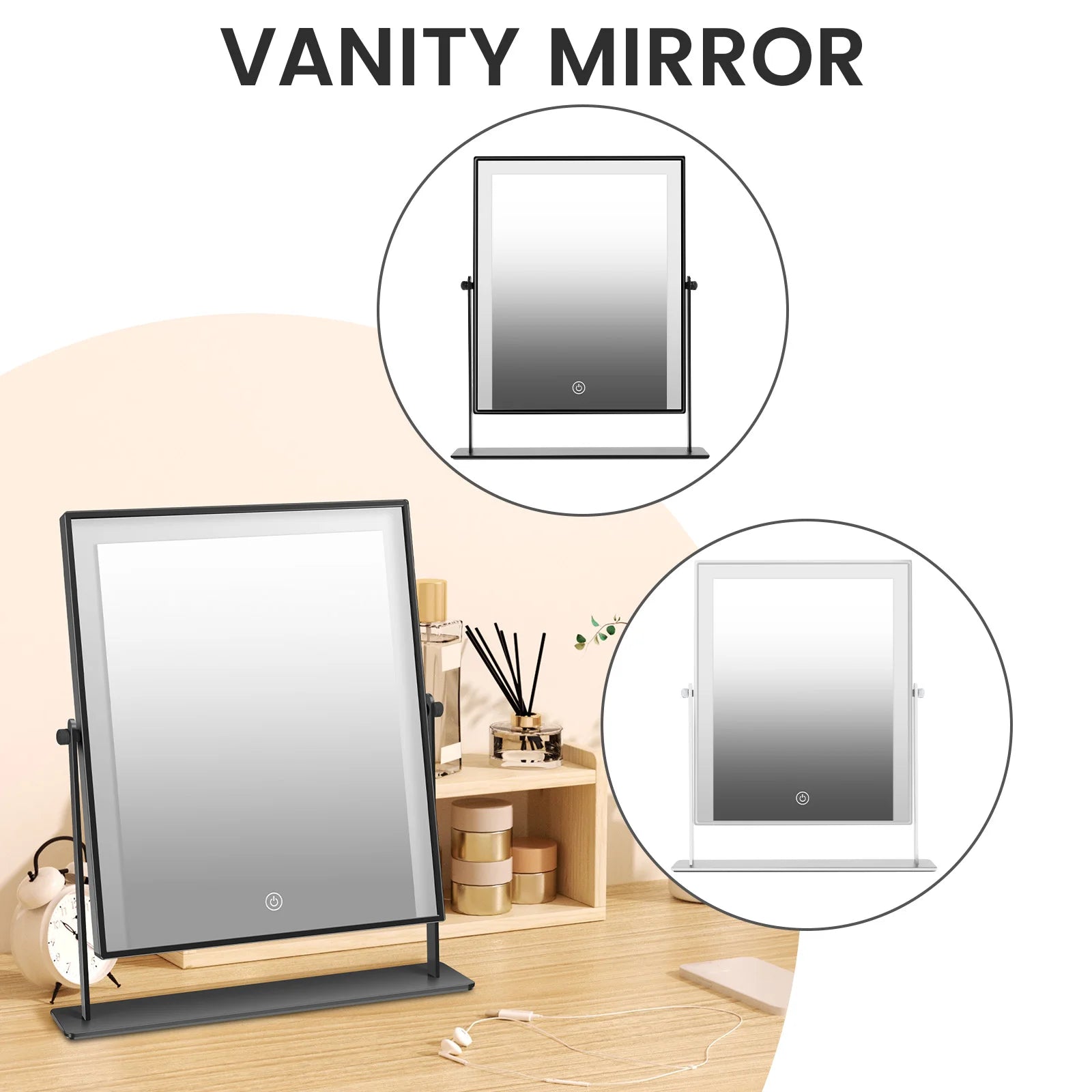 Dressing Table Mirror Versatile Smart Desk Mirror with LED Control Rotary Makeup Mirrors Portable Design LED Makeup Mirror