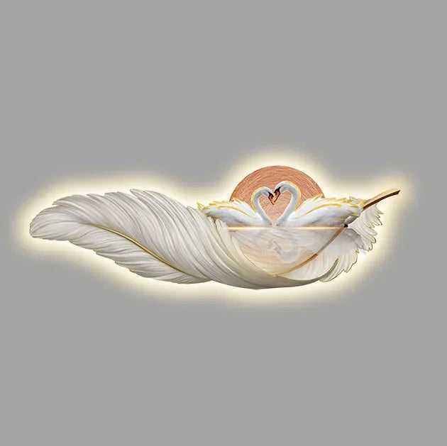 Luxury LED Wall Decoration Lamp Paintings 3D Feather Swan Interior Modern Wall Accents Room Decor Aesthetic Office Accessories