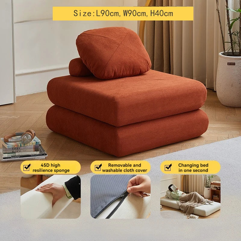 Fabric single sofa, sweet potato sofa bed, small-sized living room folding dual-use tatami, tofu block lazy sofa