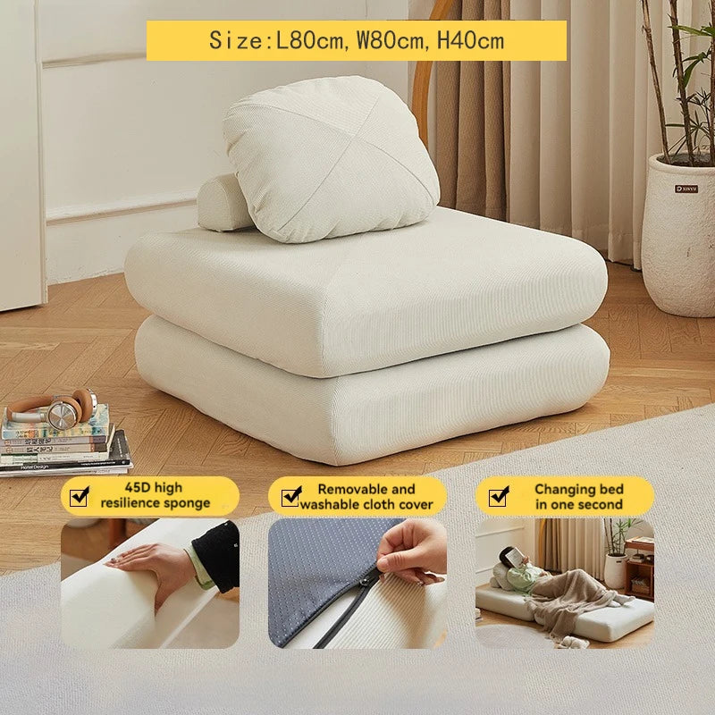 Fabric single sofa, sweet potato sofa bed, small-sized living room folding dual-use tatami, tofu block lazy sofa