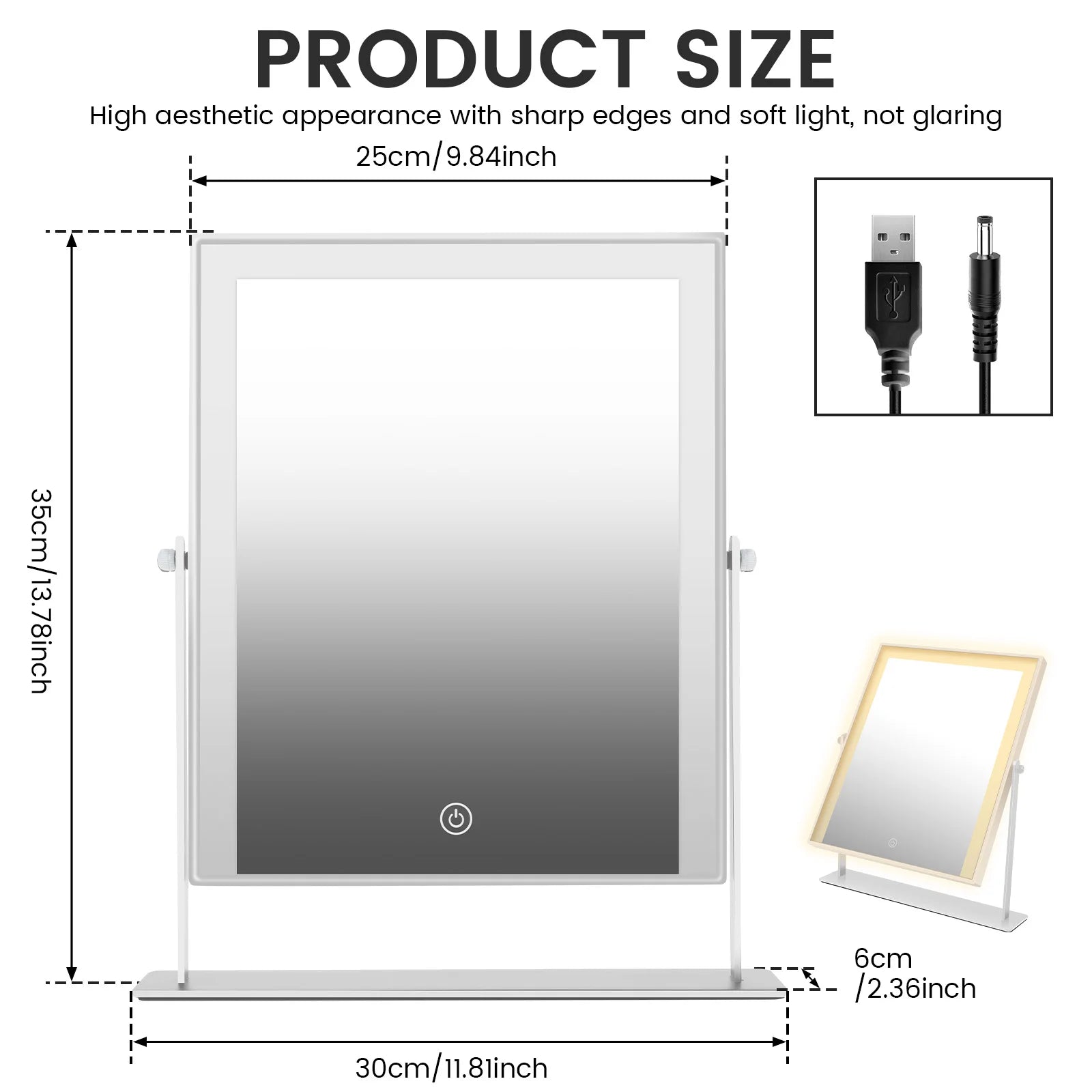 Dressing Table Mirror Versatile Smart Desk Mirror with LED Control Rotary Makeup Mirrors Portable Design LED Makeup Mirror