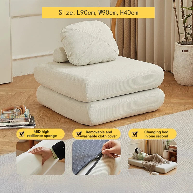 Fabric single sofa, sweet potato sofa bed, small-sized living room folding dual-use tatami, tofu block lazy sofa