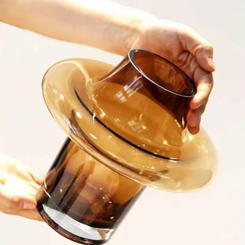 Luxury Artistic Vintage Glass Vases Creative Clear Handmade Oval Flower Planters Smooth Modern Simple Personal Home Decor