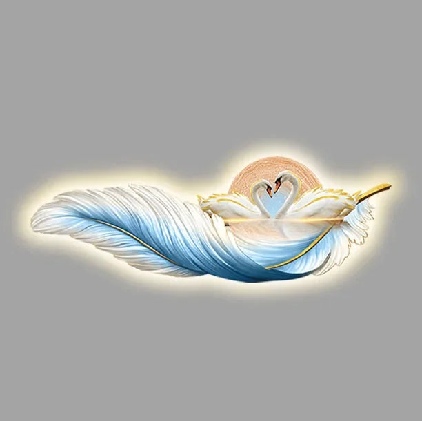 Luxury LED Wall Decoration Lamp Paintings 3D Feather Swan Interior Modern Wall Accents Room Decor Aesthetic Office Accessories