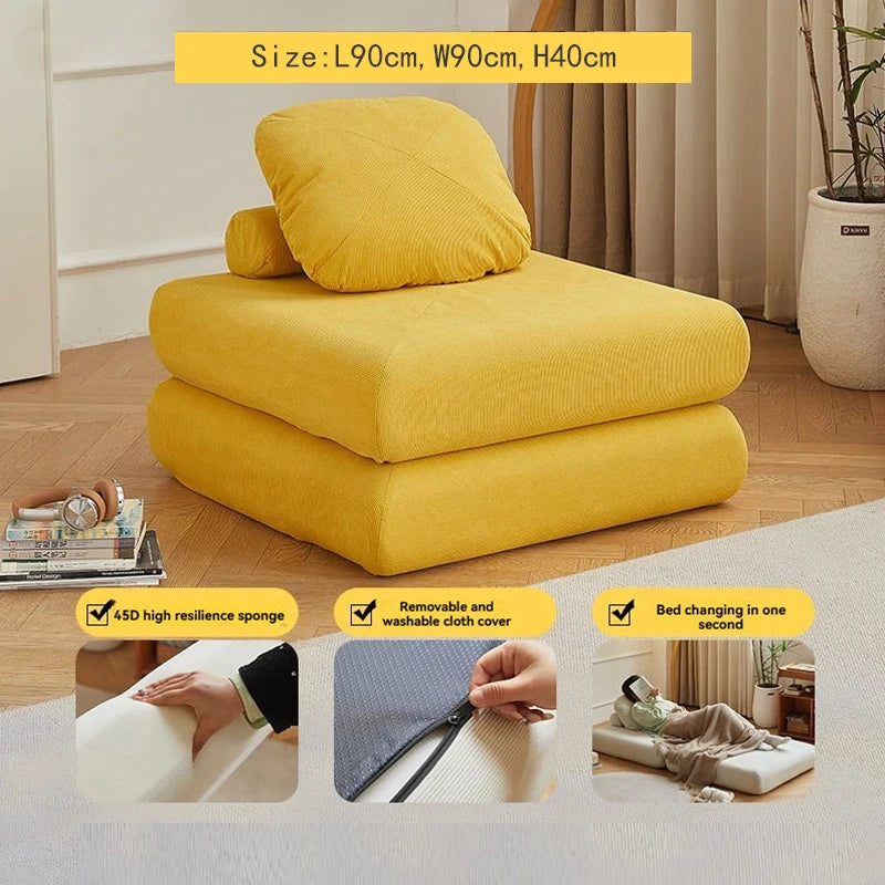 Fabric single sofa, sweet potato sofa bed, small-sized living room folding dual-use tatami, tofu block lazy sofa